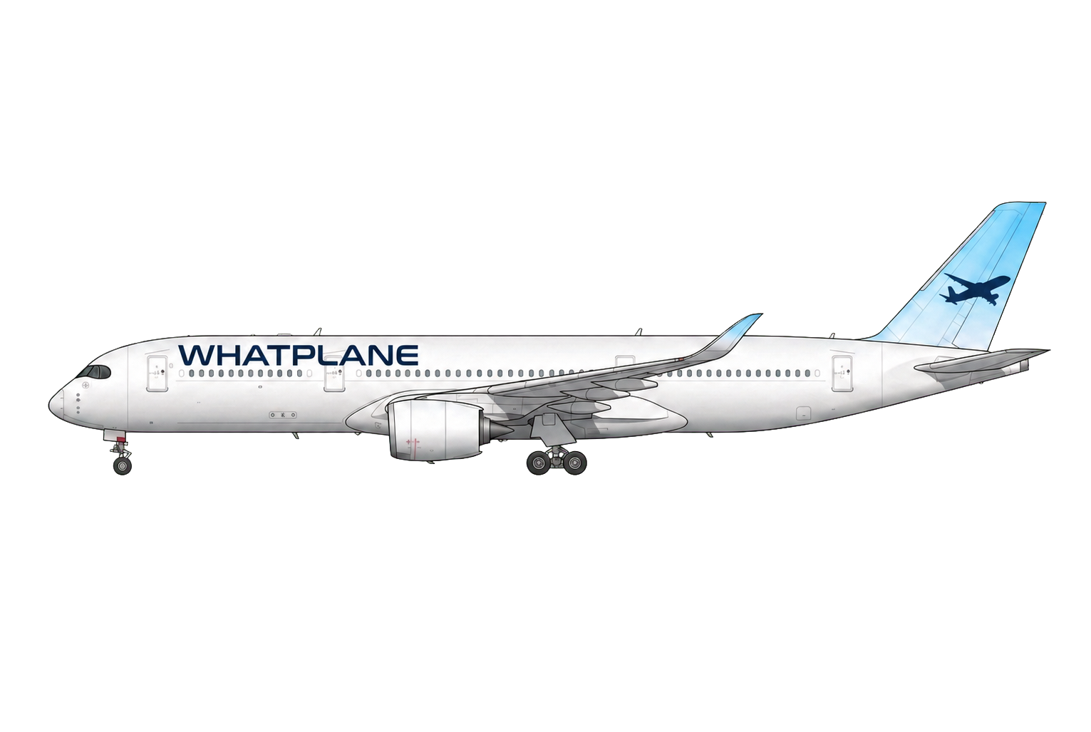 Labelled wide-body airliner side profile